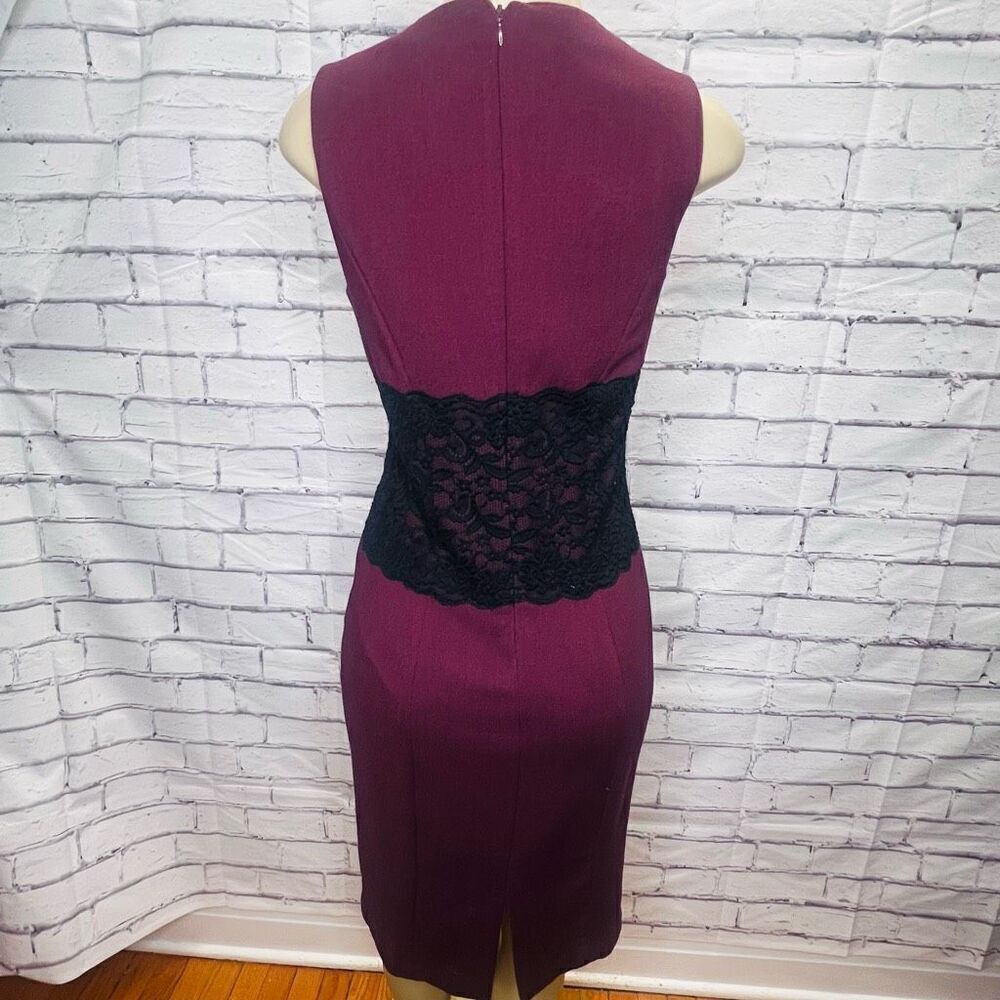 G.I.L.I. Womens Burgundy Black Lace Waist Detail Sheath Dress Size 8 - Picture 5 of 7